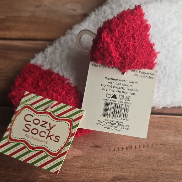 Red and White Fuzzy Socks - Picture 4 of 5